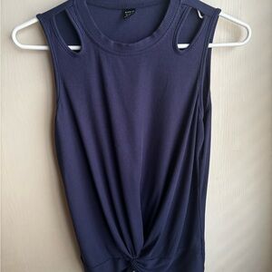 SHEIN Navy Ribbed Tank with Twist Knot and Cutout Shoulders